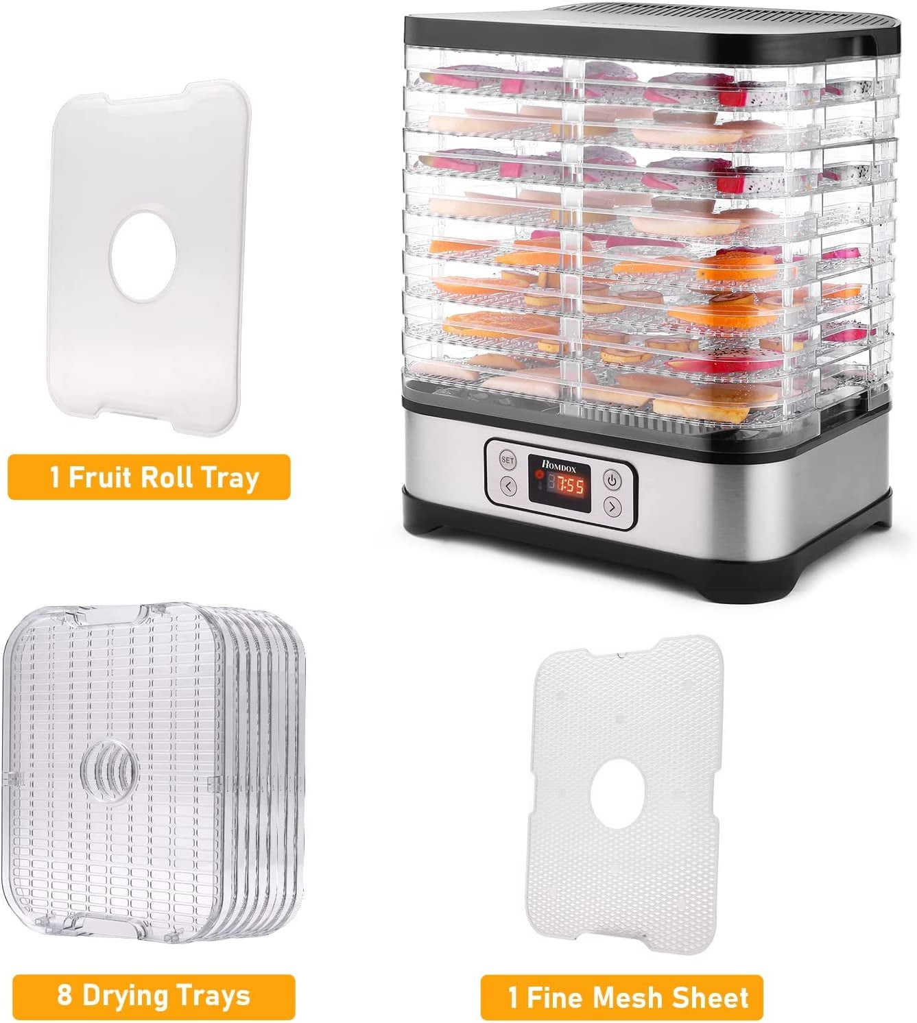 Buy Trays Food Dehydrator Machine with Fruit Roll Sheet, Digital Timer
