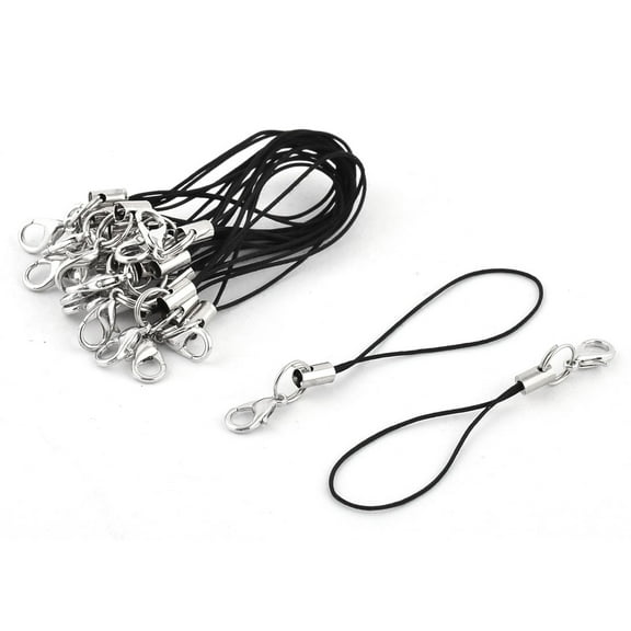 Unique Bargains Cell Phone Lanyard Strap Lariat Lobster Clasp Cord Black 70mm Long 20 PCS