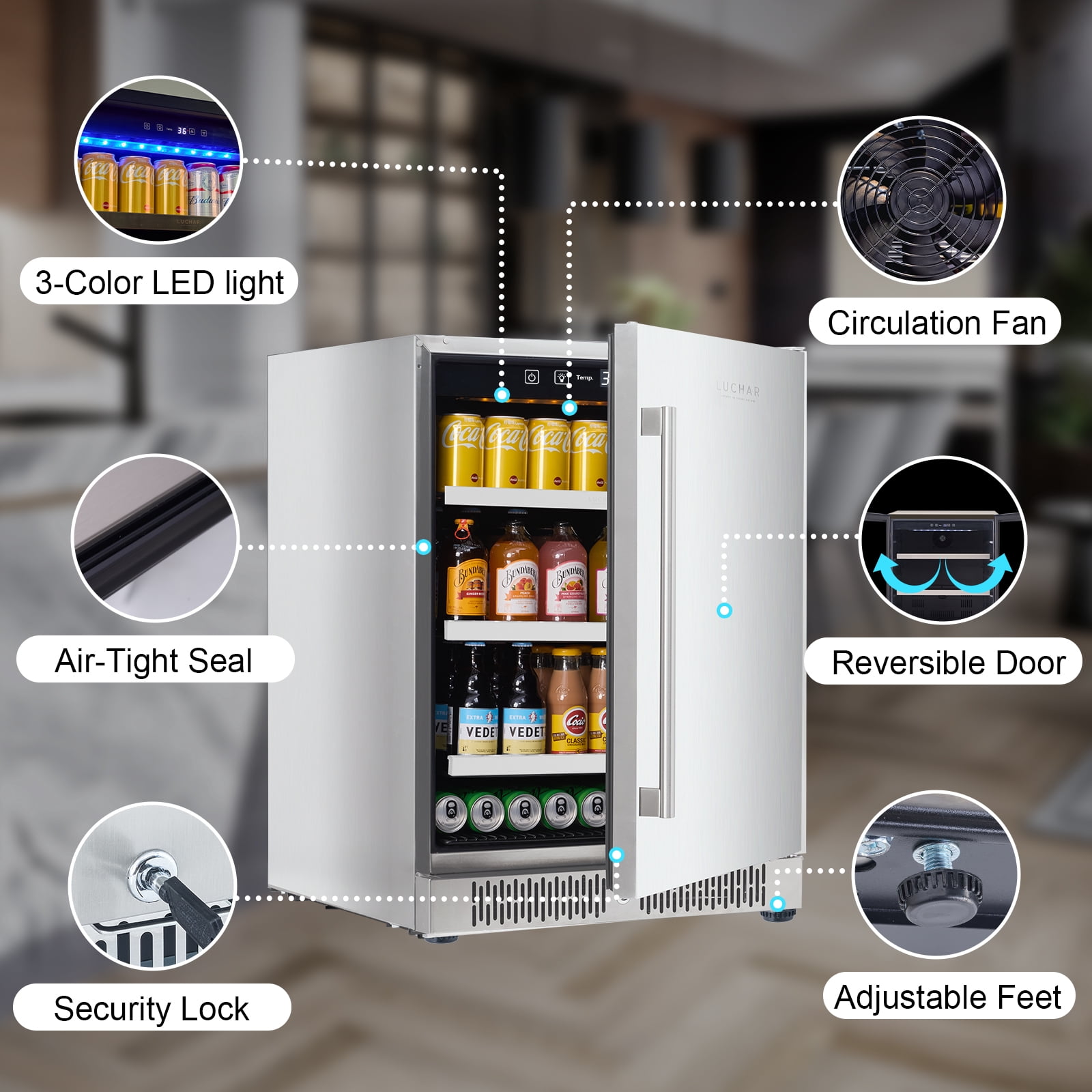 Luchar 24 Inch Beverage Refrigerator, Stainless Steel Door Outdoor Fridge Holds 164 Cans