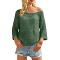 thumbnail image 2 of Siminsem Women's Crochet Long Sleeve V Neck Loose Fitting Top 2026 Summer Lightweight Boho Beach Cover Up Blouse Casual Resort Cruise Vacation Outfit Trendy Spring Sweater, Green, L, 2 of 5