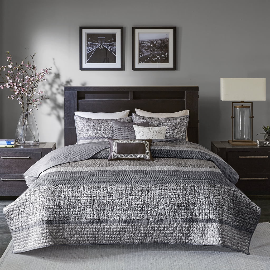 Madison Park Rhapsody Adult Stripe Full/Queen Reversible Coverlet Set Gray