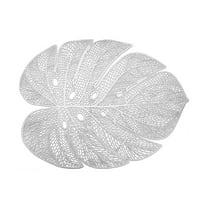Wadada Wedding Leaf Placemats Metallic Plastic Place Mats, Pressed Vinyl Table Mats, Tropical Leaves Tablemats for Dining Wedding Accent Centerpiece Dinner Table Decoration (Silver)
