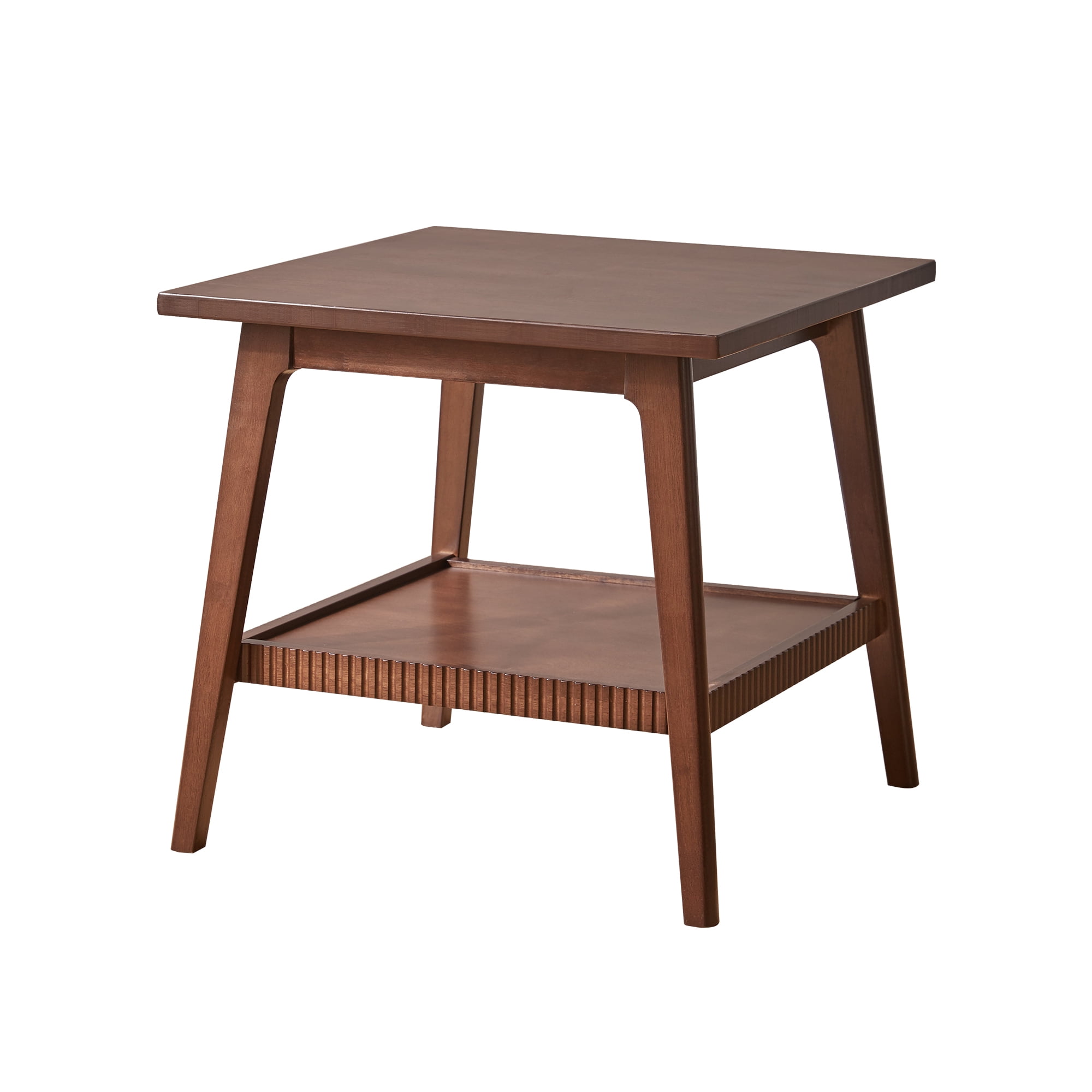GARITIN Solid Wood End Table, 2-Tier Square Side Table with Storage Shelf, Modern Nightstand Accent Table for Living Room Sofa Couch Side, Walnut