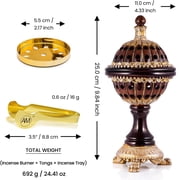 AM Lux Globe Incense Burner - Traditional Cone Bakhoor & Incense Holder, Brown, 1 Count, 1 Pack