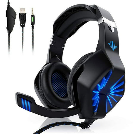 Stereo Gaming Headset with Mic, EEEKit Noise-Canceling Gaming Headphones with 7.1 Surround Sound, RGB LED Light, Soft Memory Earmuffs for PS4, Xbox One, Mac, Laptop, Nintendo