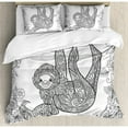 thumbnail image 3 of Sloth Duvet Cover Set Twin Size, Outline Drawing of Sloth in Jungle Zoo Animal with Ornamental Details and Flowers, Decorative 2 Piece Bedding Set with 1 Pillow Sham, Black White, by Ambesonne, 3 of 3