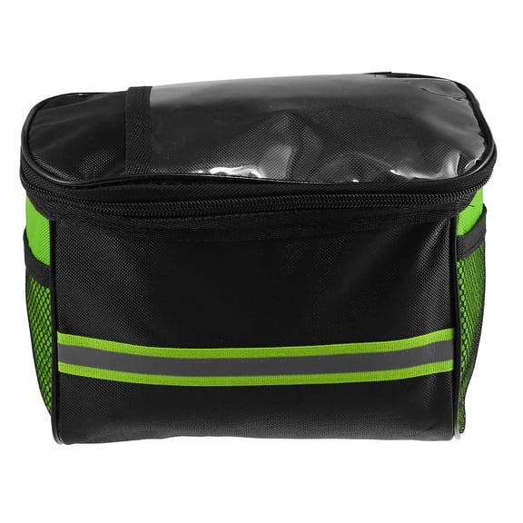 Unique Bargains Handlebar Bag with Touch Screen Phone Holder Mesh Side Pocket Front Storage Bag for Mountain Bike Green