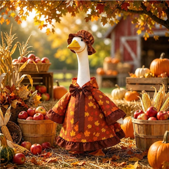 Aurorax Thanksgiving Porch Goose Outfit 19 inch,Goose Clothes for Cement Goose Porch Goose 23"/17",Orange Autumn Porch Goose Costume for Yard Outdoor Harvest Decor