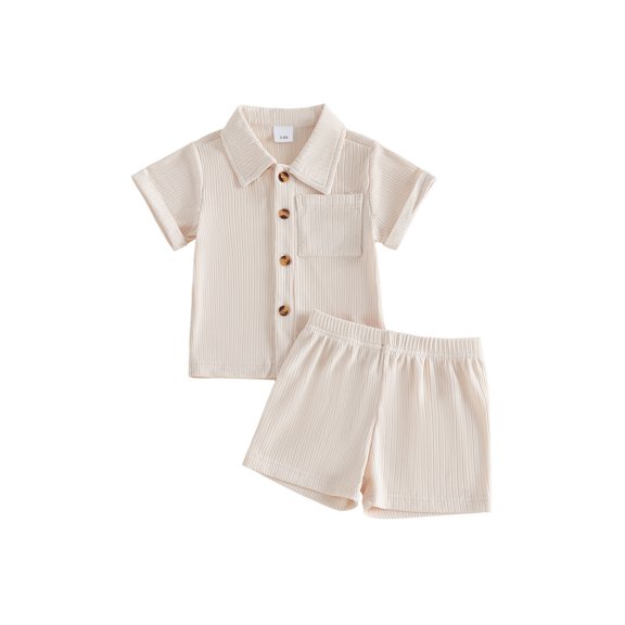 BemeyourBBs Toddler Baby Boy Summer Clothes 0 6 12 18 24 Months 2 3 4 Years Newborn Baby Boys Summer 2 Piece Outfits Short Sleeve Pocket Button Down Shirt and Shorts Set