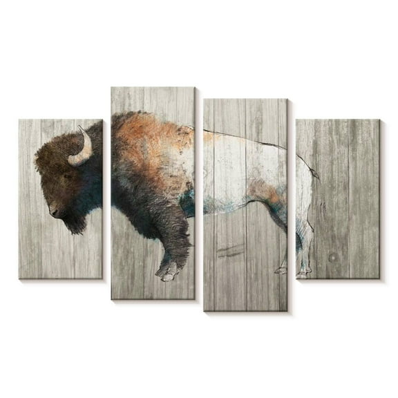 Elephant Stock Colorful Bison On Wood Wall Art - Horizontal Multi Panel Canvas - Living Room Wall Decor - Animal Multi Panel - Brown And Gray Decor By Avery Tillmon - 24" x 14"