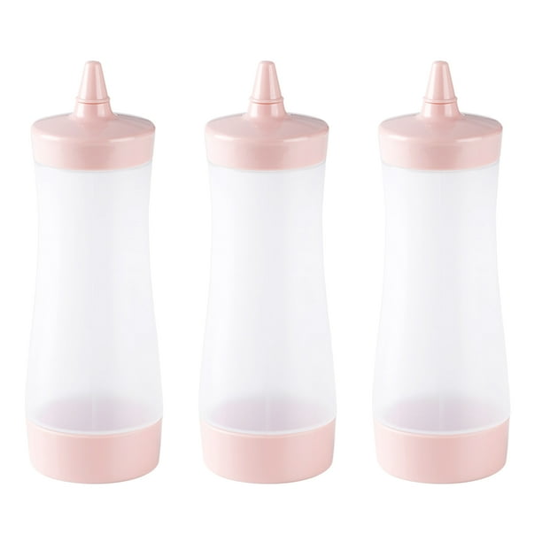 WORGEOUS Botellas de plástico para condimentos, dispensadores de salsa, accesorios para barbacoa, salsa de tomate, mermelada de mostaza (rosa), 3 uds.