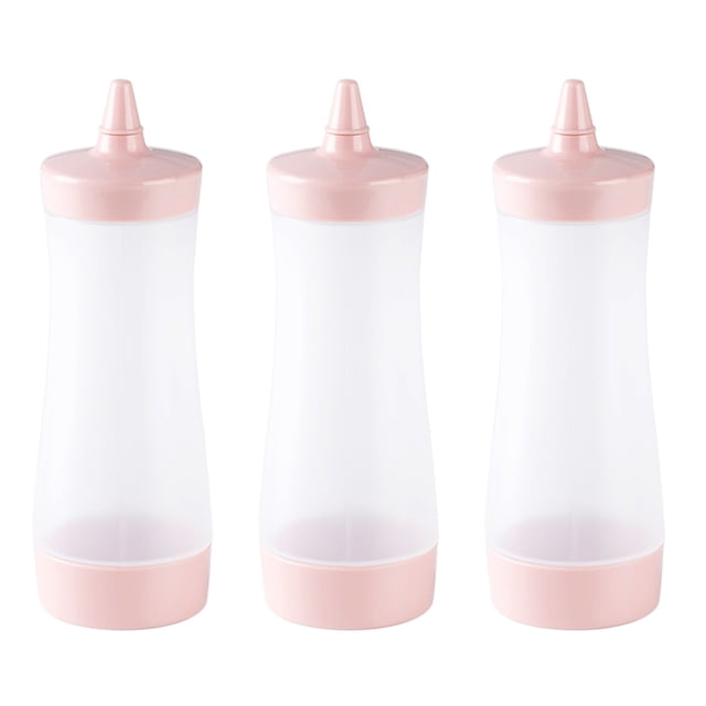 Botellas de plástico para condimentos, dispensadores de salsa, accesorios para barbacoa, salsa de tomate, mermelada de mostaza (rosa), 3 uds.