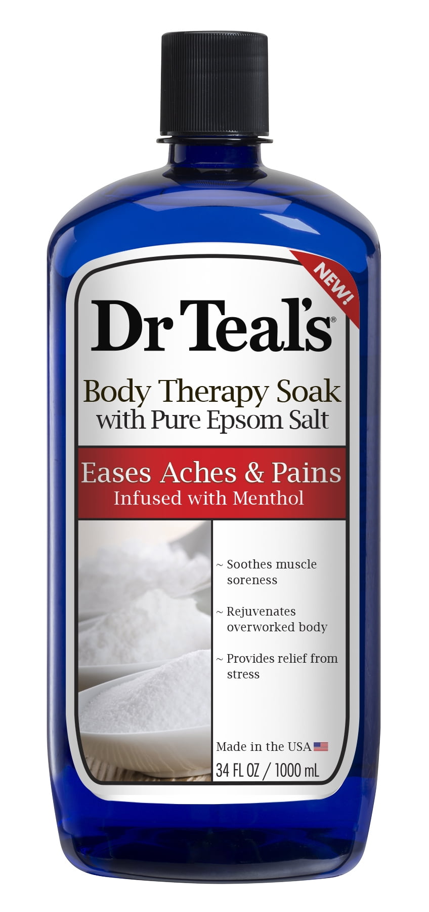 Dr Teal's Body Therapy Soak with Pure Epsom Salt, Eases Aches & Pains Infused with Menthol, 34
