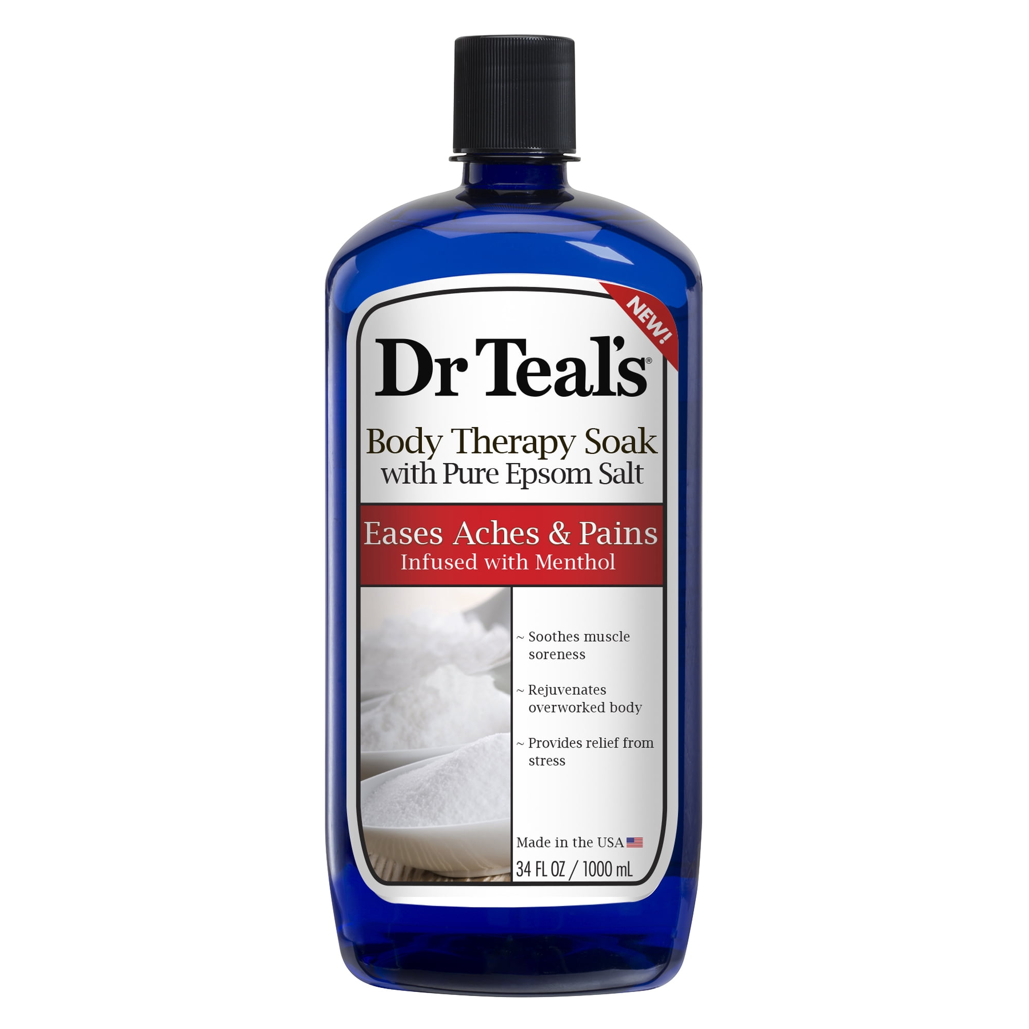 Dr Teal's Body Therapy Soak with Pure Epsom Salt, Eases Aches & Pains Infused with Menthol, 34 oz