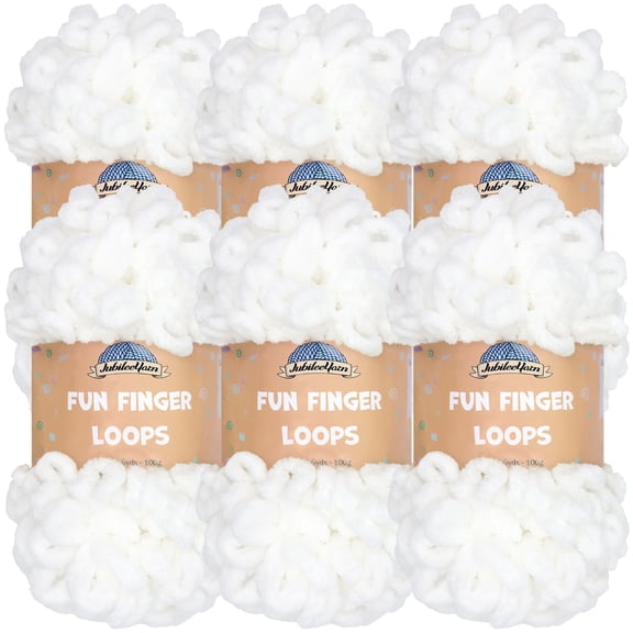 JubileeYarn Fun Finger Loops Yarn - 100g/Skein Jumbo Polyester - White - 6 Skeins