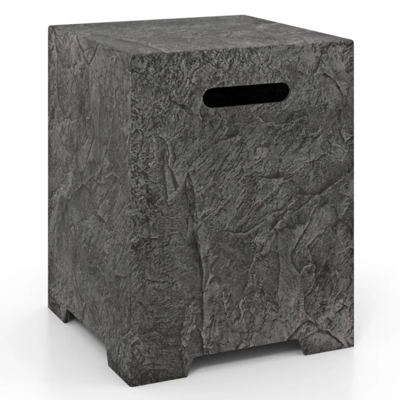 Propane Tank Cover Table 16" x 16", Outdoor Side Table for 20 lb Propane Tank, Stone Look Tank Hideaway with Waterproof PVC Cover & Adjustable Feet, Gray