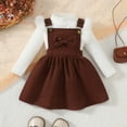 thumbnail image 5 of Afdoent Girls 2 Piece Outfits Christmas Winter Girls Outfits 2 Piece Long Sleeve Ribbed Strap Shirt With Bow Detail And Brown Pinafore Dress For Toddler And Kids 12-18 Months, 5 of 9