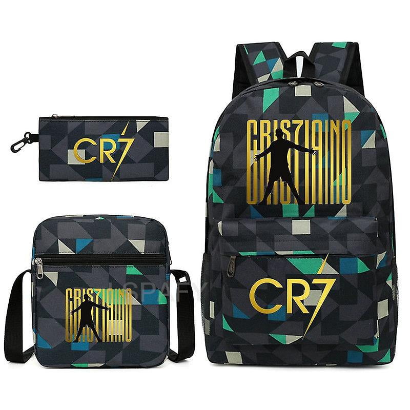 New CR7 Backpack Large Capacity School Bag Trendy Laptop Harajuku Casual Zipper Waterproof Students Mochila Escolar 3pcs Set