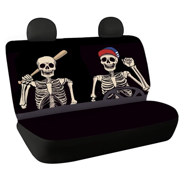 Chririnla Rear Bench Seat Covers for Car Interior Auto Interior, Driving Skeleton Theme 2pcs Full Cover Seat Protectors Waterproof Stretchable