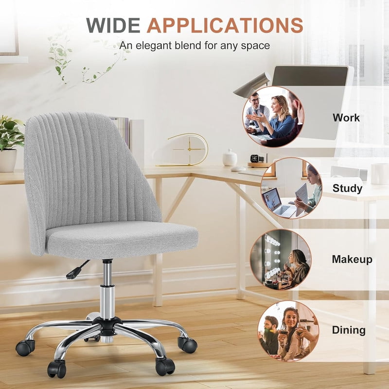Sybels Modern Office Chair: Armless Swivel Desk Chair with Wheels, Adjustable Height Rolling Task Chair for Home, Dorm，Light Gray