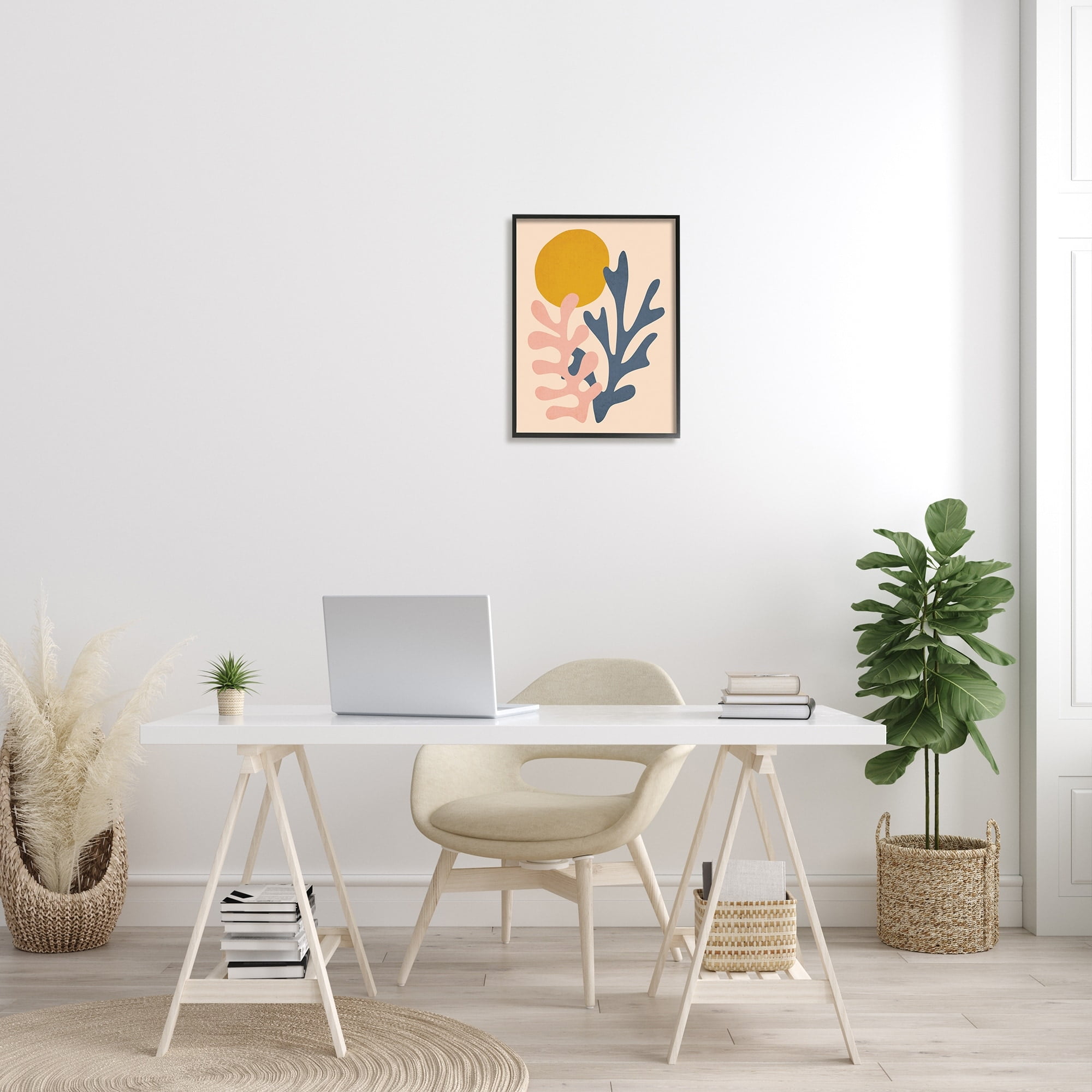 Stupell Industries Contemporary Pastel Leaf Forms Abstract Sun Shape Graphic Art Black Framed Art Print Wall Art, Design by JJ Design House LLC