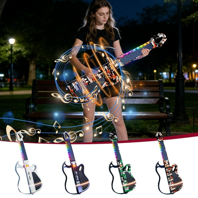 Sentmoon Cadeaux pour Fille de 8 Ans Guitare Électronique Bluetooth Intelligente pour Enfants Sans Cordes Guitare Pliable avec Mode Auto-Lecture Solo Jouet Musical Portable Cadeau pour Débutants