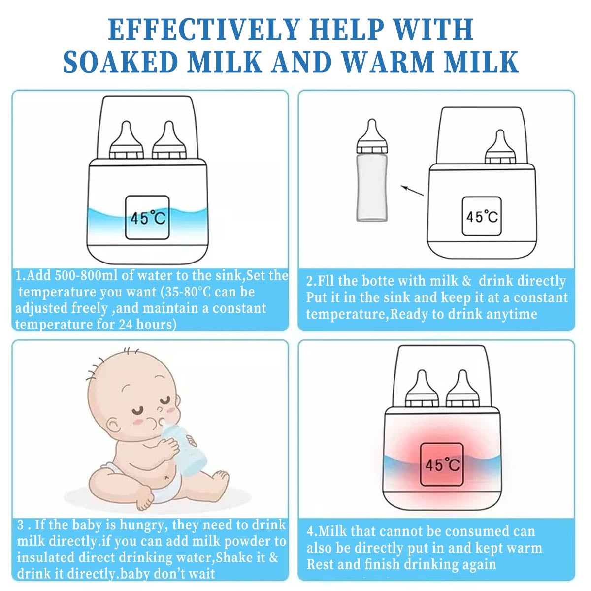 IFCOW Baby Bottle Warmer and Sterilizer, 8-in-1 Multifuntion Breast Milk Warmer and Sterilizer, LCD Display Accurate Temperature Adjustment & 24H Constant Mode, Fast Baby Food Heater for Twins, Blue