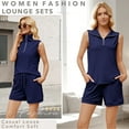 thumbnail image 4 of VDJ Women's 2026 Summer Outfits Half Zip Lapel Collar Tank Tops Shorts Set Sweatsuits Drawstring Navy Blue Lightweight Loungewear Size L, 4 of 12