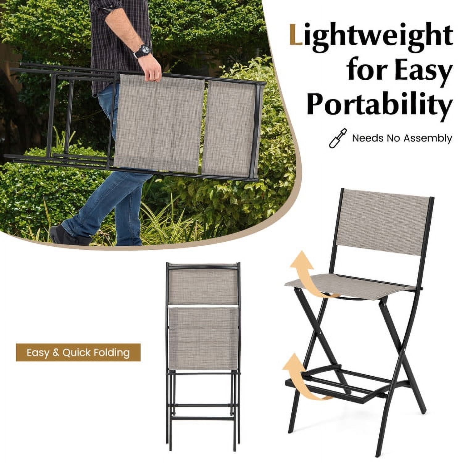 Aimee Lii Outdoor Folding Bar Height Stool Set of 4 with Metal Frame and Footrest, Outdoor Patio Furniture, Coffee