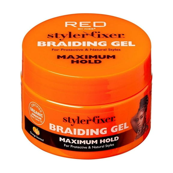 Red by Kiss Braiding Gel Maximum Hold Styler Fixer for Box Braids & Cornrows, Hydrating, Conditioning, Long-Lasting Frizz Control, 4C Moisturizing, Nourishing High Shine, No Flake (1 fl. oz.)