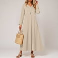 thumbnail image 2 of zaveiop Women's Long Sleeve V-Neck Loose Plain Maxi Dresses Casual Long Dresses with Pockets (Beige, XL), 2 of 7