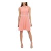 TOMMY HILFIGER Womens Coral Stretch Zippered Scuba Crepe Sleeveless Crew Neck Above The Knee Fit + Flare Dress 14