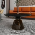 thumbnail image 2 of LeisureMod 30" Round Coffee Table with Sintered Stone Top and Black Powder-Coated Iron Rim Tempered Glass Pedestal Base No Assembly for Modern Home, Living Room Tully Collection in Grey/Black Stone, 2 of 8