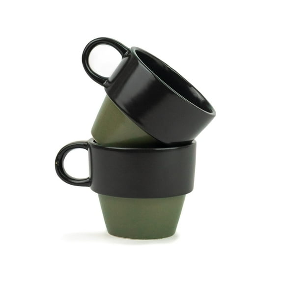 Ceramic Stackable Tea Cup Set Of 6 - Black Olive, 200ml Each | Cup Set Of 6 For Tea | Matte Finish Tea Cup Set | Premium Stoneware Ceramic Cup