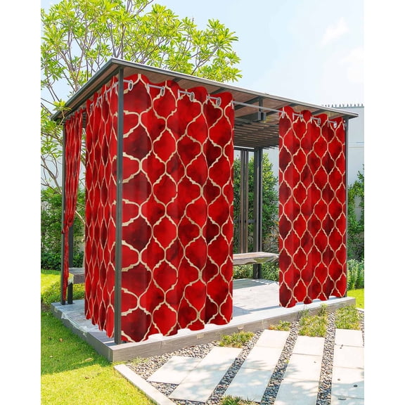 nqOlkjepod Outdoor Curtains for Patio Waterproof, Red Geometric Outdoor Privacy Panels Grommet, Modern Morocco Abstract Art Blackout Outside Curtains for Porch/Cabana/Pergola 54"x95", 2 Panels