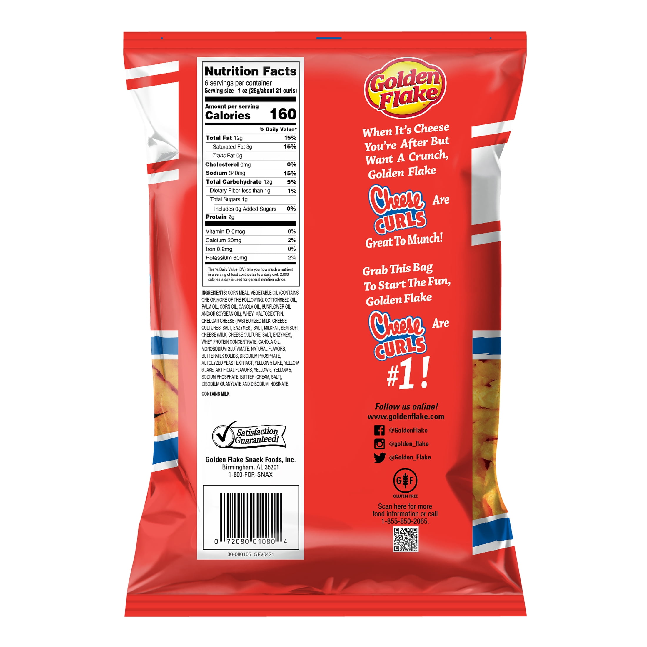 (4 pack) Golden Flake Cheese Crisp & Crunchy Curls, Gluten-Free, 6 oz Bag