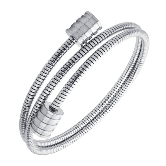 555Jewelry Adjustable Stainless Steel Bracelet, Flexible Coil Wire Open Bangle Cuff with Luxury Majestic ‎Endings for Men & Women, Silver