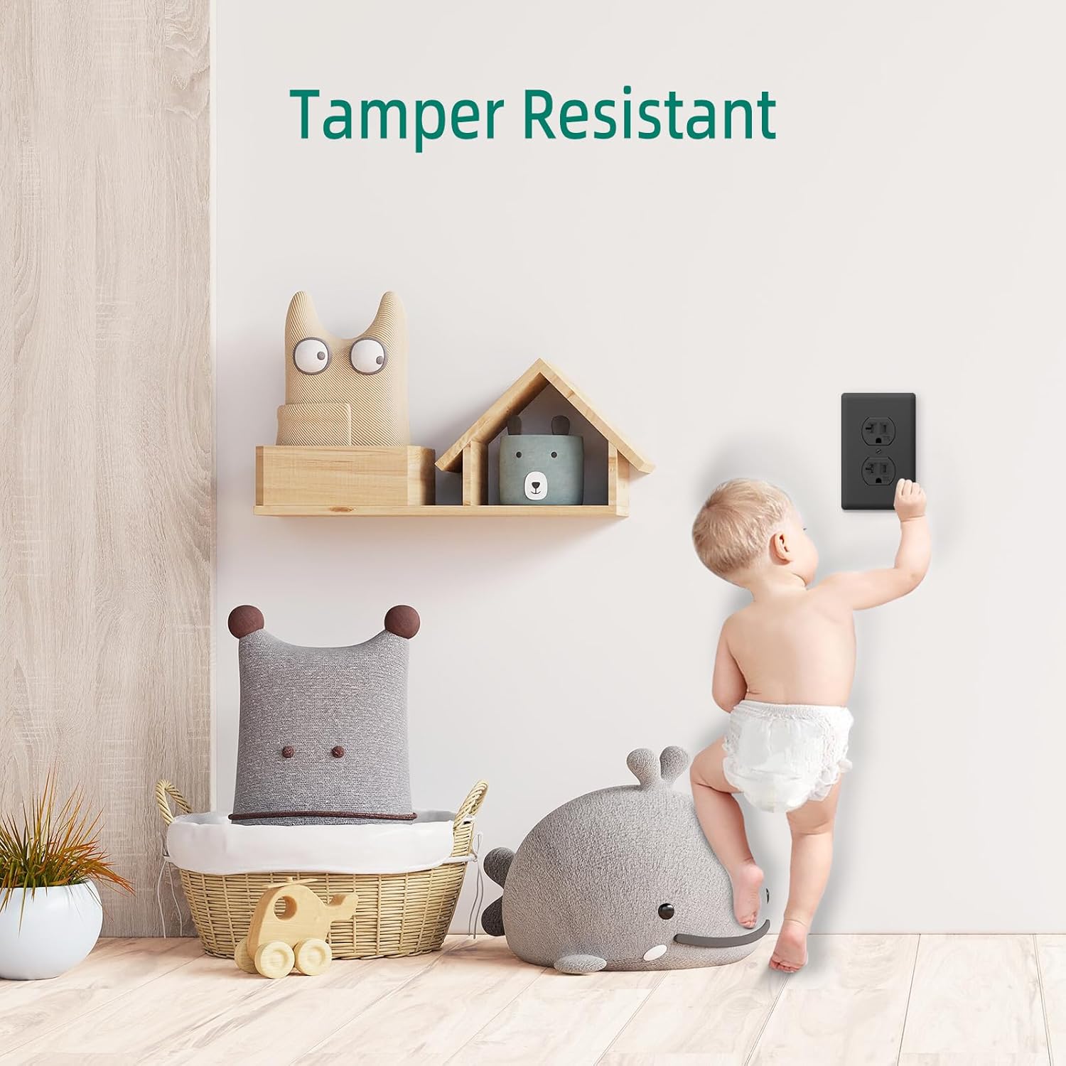 20A Electrical Wall Outlet Black, Residential Grade Standard Duplex Receptacle, Tamper-Resistant, 2 Pole 3 Wire, Self-Grounding, Child Proof, Commercial Use, UL Listed, 10 Pack