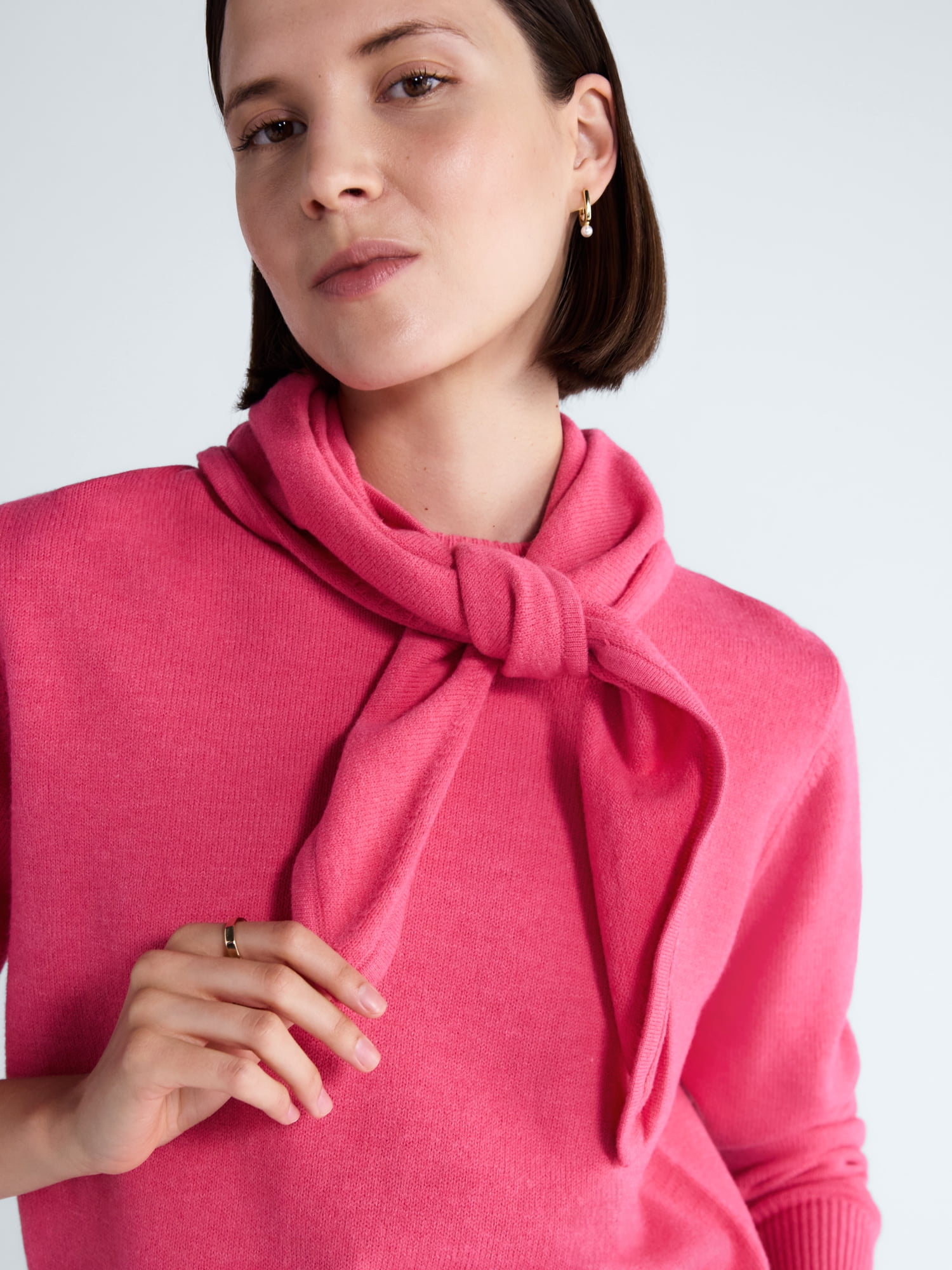 Free Assembly Women's and Women's Plus Cropped Crewneck Sweater with Scarf, Lightweight, Sizes XS-4X