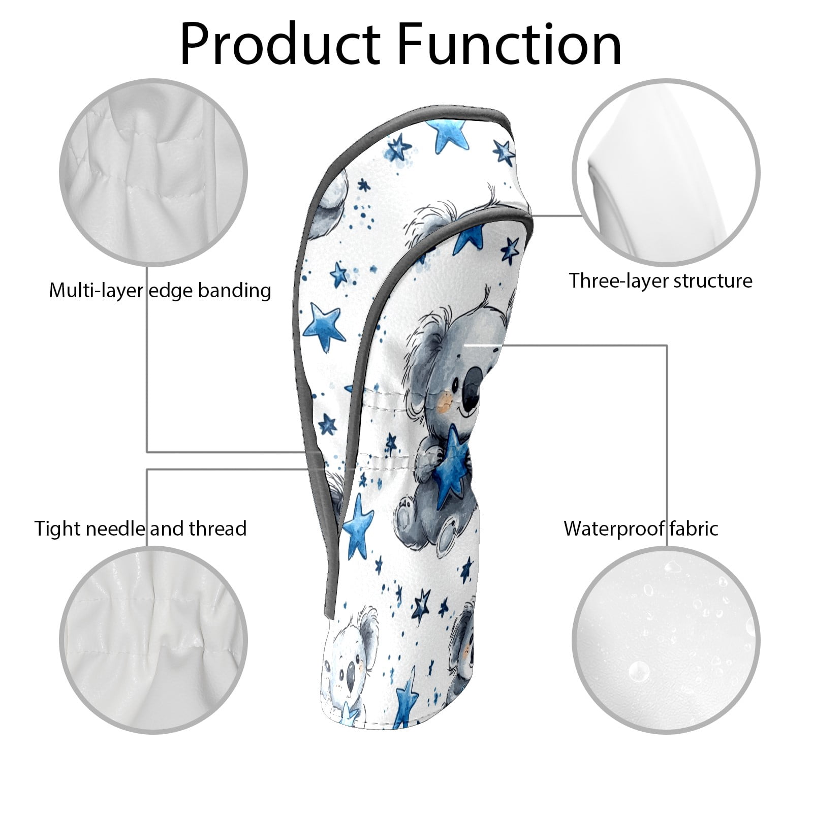 Golf Club Covers PU Leather Waterproof Head Covers for Fairway Woods Hybrids Star Koala