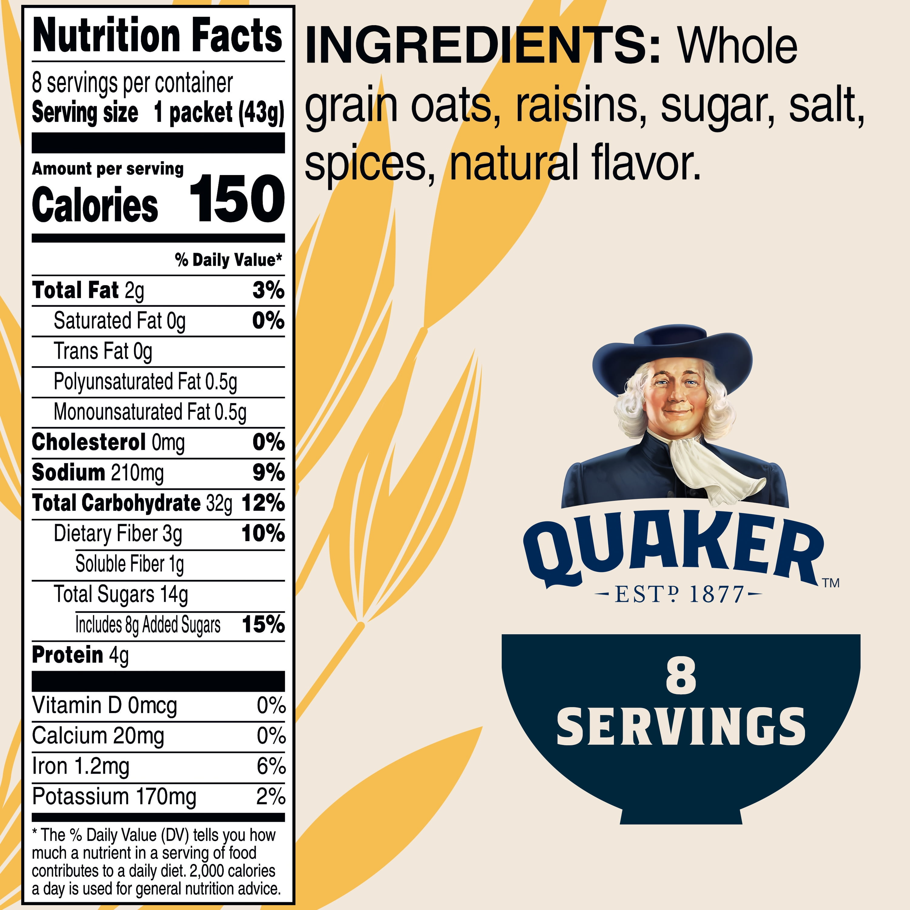 Quaker Instant Oatmeal Raisin Spice 12.1 Oz Box