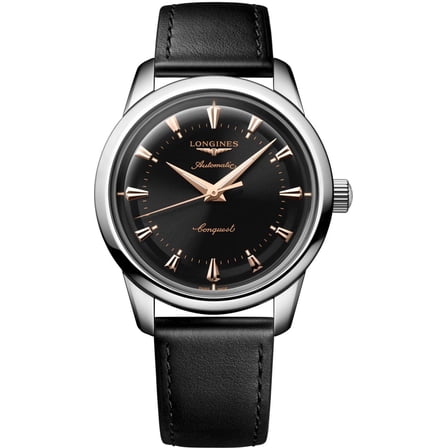 Longines Conquest Heritage Automatic Black Dial Leather Strap Men's Watch L1.650.4.52.2