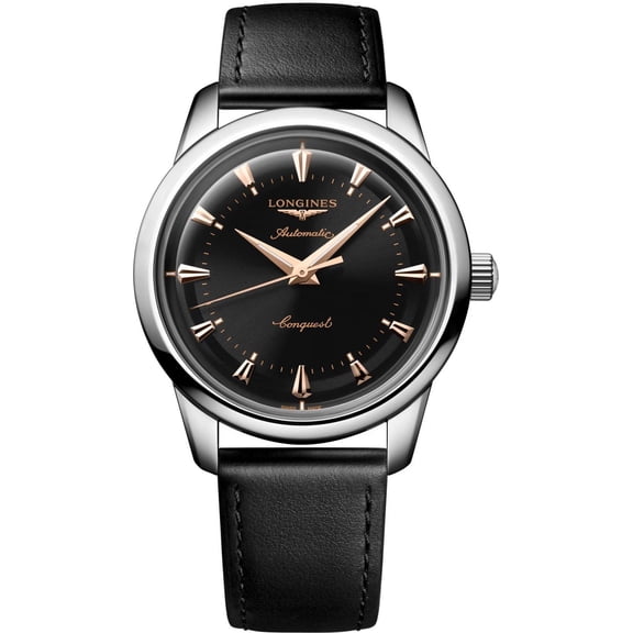 Longines Conquest Heritage Automatic Black Dial Leather Strap Men's Watch L1.650.4.52.2