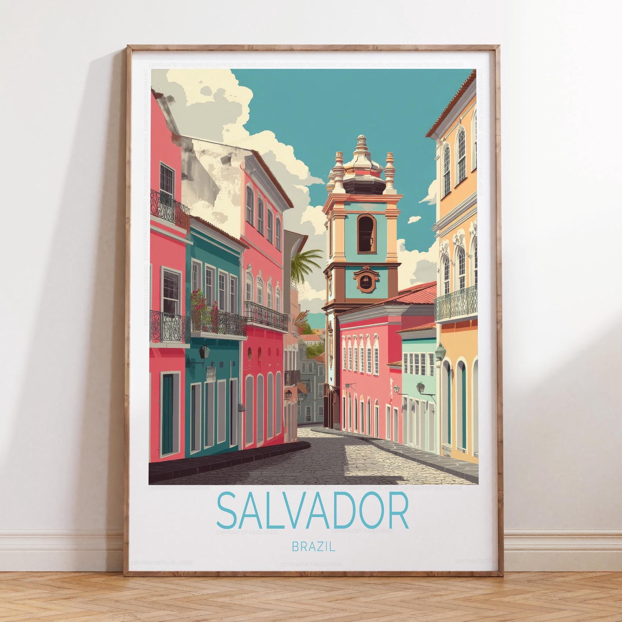 Salvador Bahia Colorful Street Brazil Decorative Wall Art Poster , Poster Print Only