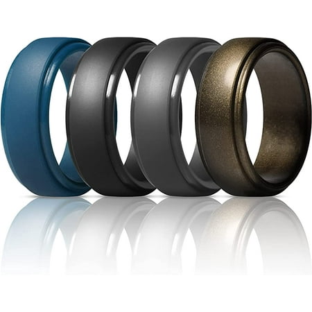 Thunderfit Men s Silicone Ring, Step Edge Rubber Wedding Band, 10mm ...