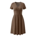 thumbnail image 7 of Eawtki Women's V Neck Short Sleeve Midi Dress Wrap Waist Asymmetric Hem Fitted Casual Summer Swing Dress For Women, 7 of 7
