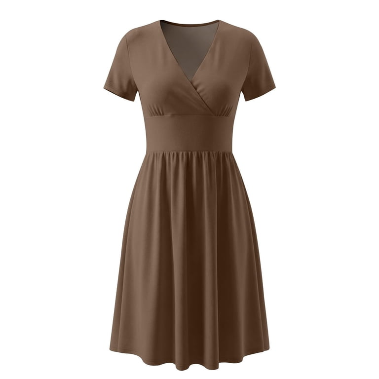 brown wedding guest dress semi formal EVERPRETTY Elegant Pleated Spring/Summer Wedding Guest Dress, Soft &  Stretchy Fabric, Brown Color, Suitable For Party, Wedding, Semi-Formal  Occasions, Vacation