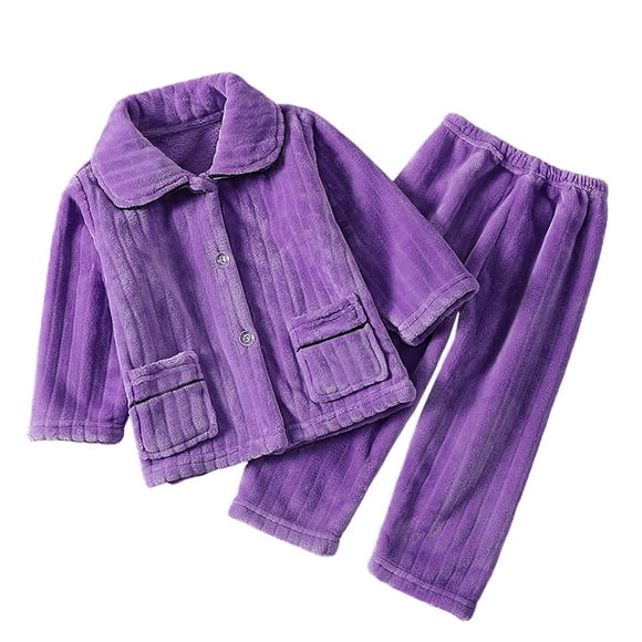 Ketyyh-chn99 Newborn Infant Baby Boys Girls PJ's Pajamas Children Flannel Pajamas Set Plus Velvet Home Clothes Warm Pajamas Sleep Pants Set for 18-24 Months,Purple