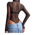 thumbnail image 6 of Gzhioc Ladies Lapel Jumpsuit, Autumn Women Solid Color Mesh Perspective Long Sleeve Half Zipper Casual Bodysuit,S/M/L, 6 of 8