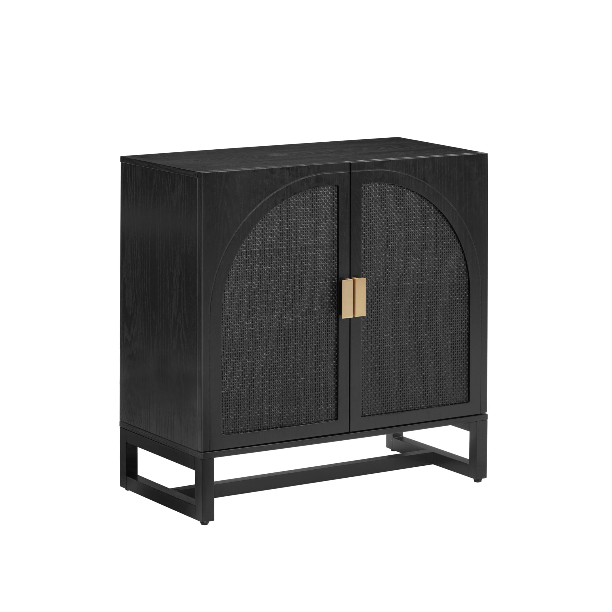 Nathan James Paxton Modern 2-Door Rattan Storage Cabinet, Wooden Cabinet with Doors for Living Room or Kitchen, Black Rattan